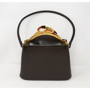 Harry Rosenfeld  Vintage Brown Leather Handbag Mid-Century Sculptural Gold Clasp